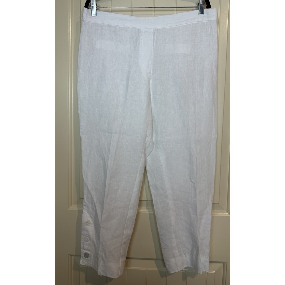 Chicos Linen Pants Sz 2 US 12 White Wide Leg pull on Beach Cruise vacation